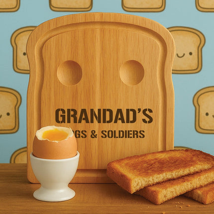 Personalised Dippy Egg Board for Dad, Wooden Breakfast Egg Board with Engraving, Custom Gift for Grandpa, Grandad or Him, Father’s Day Gift - Black Oak Farm