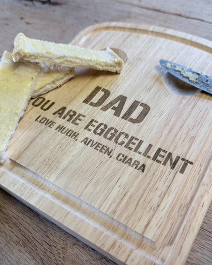 Personalised Dippy Egg Board for Dad, Wooden Breakfast Egg Board with Engraving, Custom Gift for Grandpa, Grandad or Him, Father’s Day Gift - Black Oak Farm