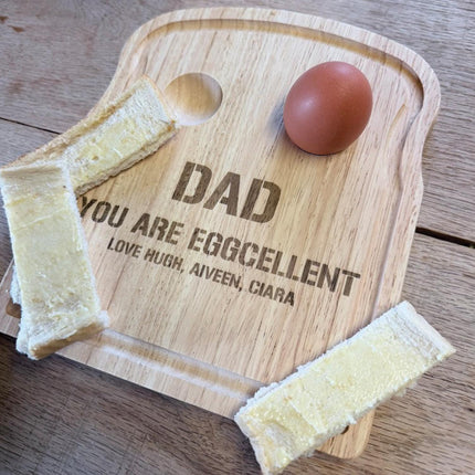 Personalised Dippy Egg Board for Dad, Wooden Breakfast Egg Board with Engraving, Custom Gift for Grandpa, Grandad or Him, Father’s Day Gift - Black Oak Farm