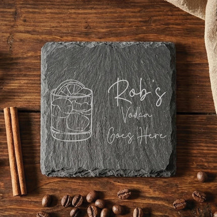 Personalised Drink Coaster, New Home Gifts for Host, Custom Gin Lover Present For Mum, Unique Whisky Gifts for Him, Laser Engraved Slate - Black Oak Farm