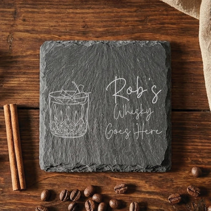 Personalised Drink Coaster, New Home Gifts for Host, Custom Gin Lover Present For Mum, Unique Whisky Gifts for Him, Laser Engraved Slate - Black Oak Farm