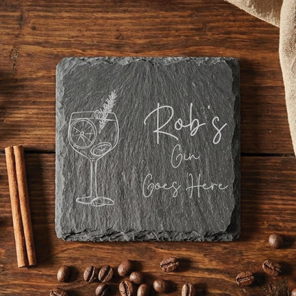 Personalised Drink Coaster, New Home Gifts for Host, Custom Gin Lover Present For Mum, Unique Whisky Gifts for Him, Laser Engraved Slate - Black Oak Farm
