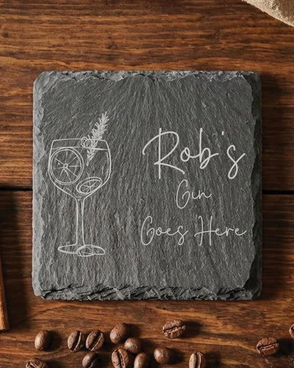 Personalised Drink Coaster, New Home Gifts for Host, Custom Gin Lover Present For Mum, Unique Whisky Gifts for Him, Laser Engraved Slate - Black Oak Farm