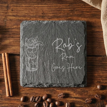 Personalised Drink Coaster, New Home Gifts for Host, Custom Gin Lover Present For Mum, Unique Whisky Gifts for Him, Laser Engraved Slate - Black Oak Farm