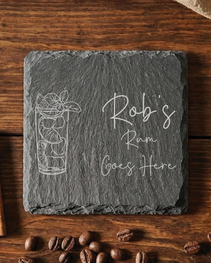 Personalised Drink Coaster, New Home Gifts for Host, Custom Gin Lover Present For Mum, Unique Whisky Gifts for Him, Laser Engraved Slate - Black Oak Farm