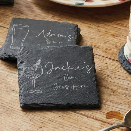 Personalised Drink Coaster, New Home Gifts for Host, Custom Gin Lover Present For Mum, Unique Whisky Gifts for Him, Laser Engraved Slate - Black Oak Farm