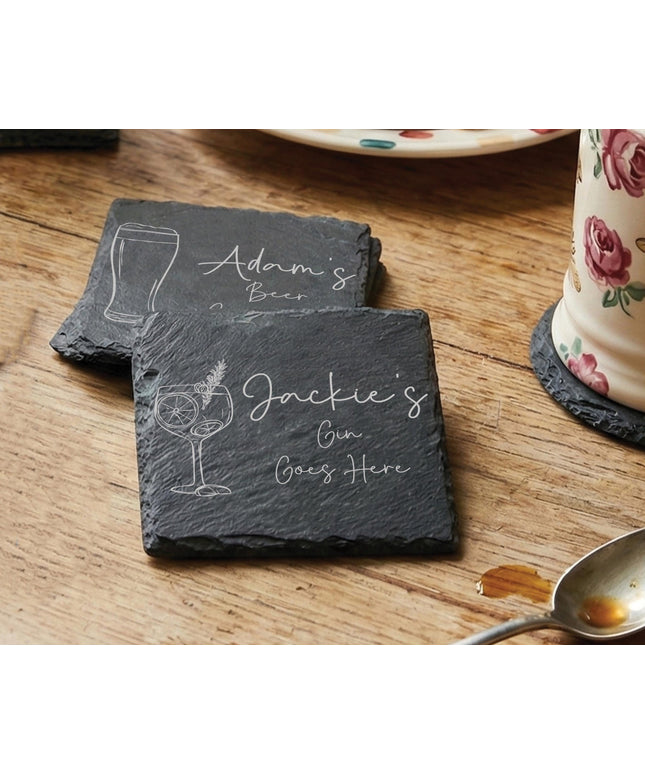 Personalised Drink Coaster, New Home Gifts for Host, Custom Gin Lover Present For Mum, Unique Whisky Gifts for Him, Laser Engraved Slate - Black Oak Farm