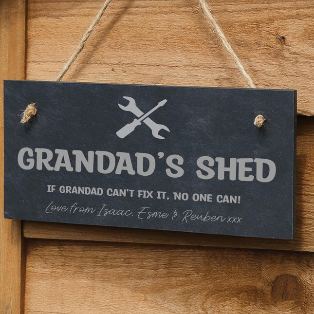 Personalised Grandad’s Shed Slate Sign, Custom Engraved Workshop Sign, Gift for Grandad, Dad or Grandpa, Fathers Day Gift for Shed & Garage - Black Oak Farm