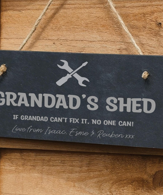 Personalised Grandad’s Shed Slate Sign, Custom Engraved Workshop Sign, Gift for Grandad, Dad or Grandpa, Fathers Day Gift for Shed & Garage - Black Oak Farm