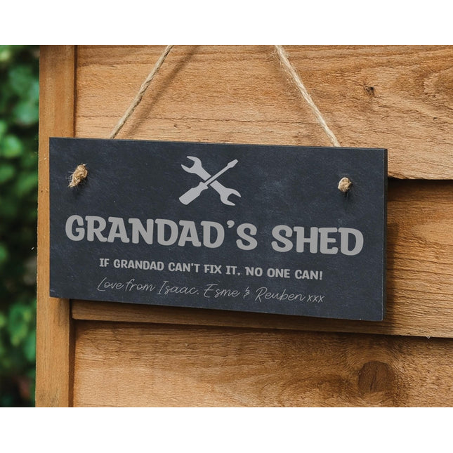 Personalised Grandad’s Shed Slate Sign, Custom Engraved Workshop Sign, Gift for Grandad, Dad or Grandpa, Fathers Day Gift for Shed & Garage - Black Oak Farm