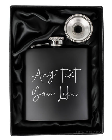 Personalised Hip Flask, Custom Engraved Flask with Custom Wording, Whisky Flask Gift for Men, Custom Gift Set, Handmade Gift - Black Oak Farm