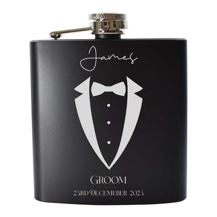 Personalised Hip Flask, Engraved Flask for Groomsmen, Best Man or Father of the Groom, Custom Wedding Gift Box & Premium Whisky Set - Black Oak Farm