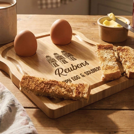 Personalised Kids Dippy Egg Board, Soldiers Breakfast Board for Children, Wooden Egg & Toast Holder, Cute Easter Gift, Egg Cup Plate - Black Oak Farm