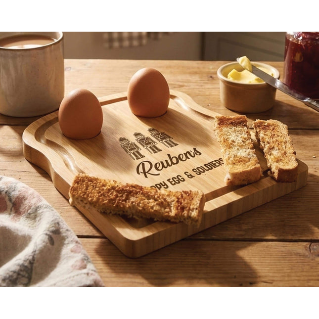 Personalised Kids Dippy Egg Board, Soldiers Breakfast Board for Children, Wooden Egg & Toast Holder, Cute Easter Gift, Egg Cup Plate - Black Oak Farm