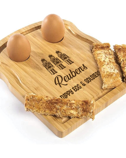 Personalised Kids Dippy Egg Board, Soldiers Breakfast Board for Children, Wooden Egg & Toast Holder, Cute Easter Gift, Egg Cup Plate - Black Oak Farm