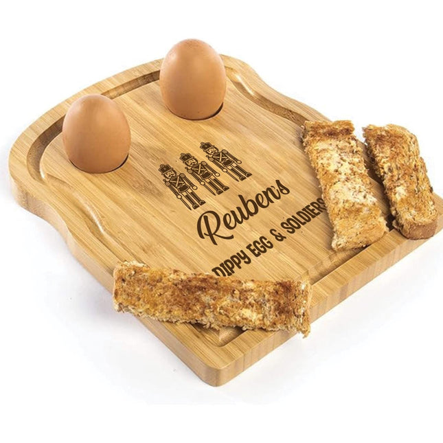 Personalised Kids Dippy Egg Board, Soldiers Breakfast Board for Children, Wooden Egg & Toast Holder, Cute Easter Gift, Egg Cup Plate - Black Oak Farm
