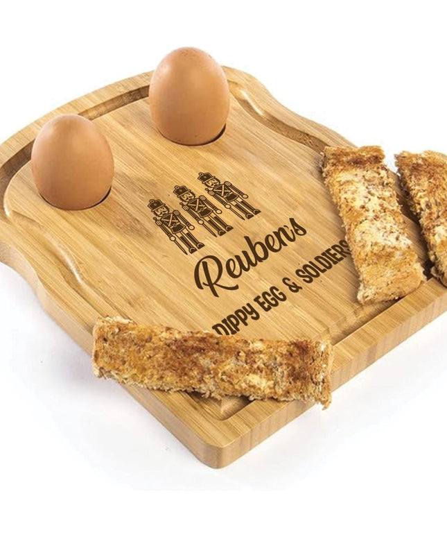 Personalised Kids Dippy Egg Board, Soldiers Breakfast Board for Children, Wooden Egg & Toast Holder, Cute Easter Gift, Egg Cup Plate - Black Oak Farm