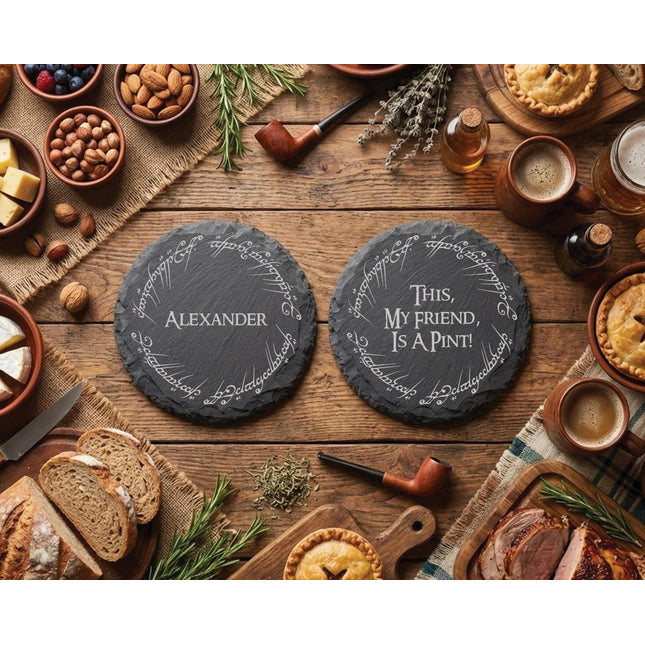 Personalised LoTR Slate Coaster - Fantasy Inspired Gift, Dwarf House Decor, Elvish Wedding Table Stone Drink Mat - Black Oak Farm