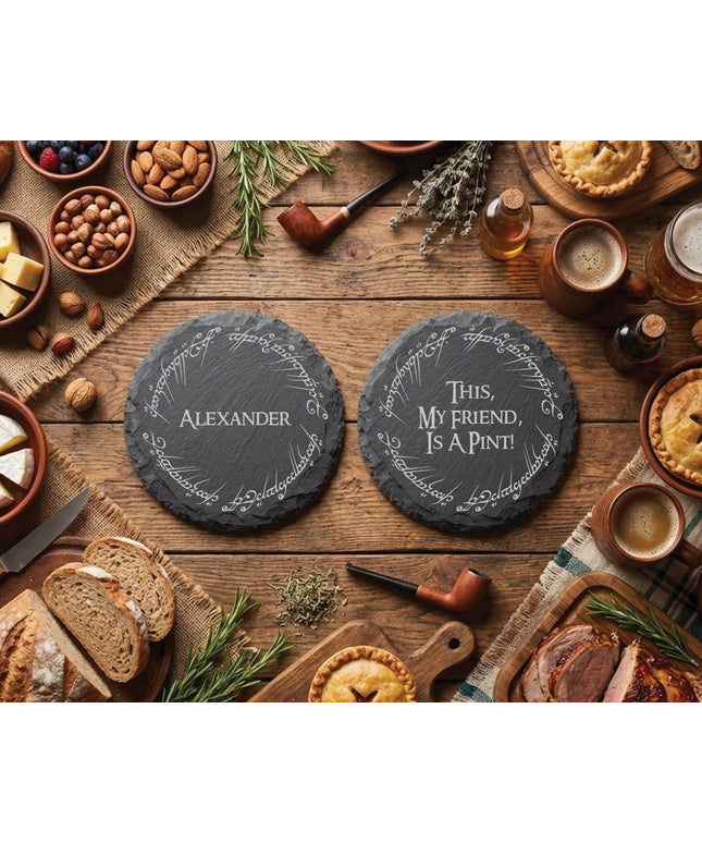 Personalised LoTR Slate Coaster - Fantasy Inspired Gift, Dwarf House Decor, Elvish Wedding Table Stone Drink Mat - Black Oak Farm