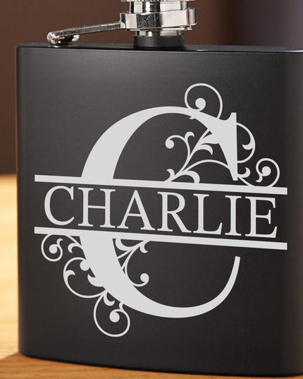 Personalised Monogram Hip Flask, Engraved Name Whisky Flask for Men, Custom Gift, Hip Flask Gift Set, Handmade Personalised Flask - Black Oak Farm