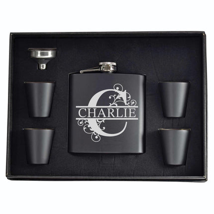Personalised Monogram Hip Flask, Engraved Name Whisky Flask for Men, Custom Gift, Hip Flask Gift Set, Handmade Personalised Flask - Black Oak Farm