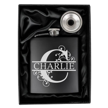 Personalised Monogram Hip Flask, Engraved Name Whisky Flask for Men, Custom Gift, Hip Flask Gift Set, Handmade Personalised Flask - Black Oak Farm