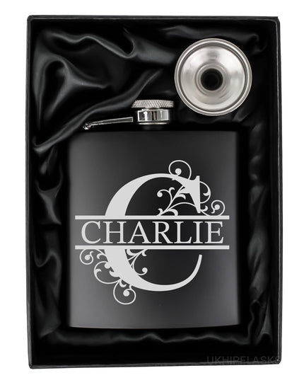 Personalised Monogram Hip Flask, Engraved Name Whisky Flask for Men, Custom Gift, Hip Flask Gift Set, Handmade Personalised Flask - Black Oak Farm