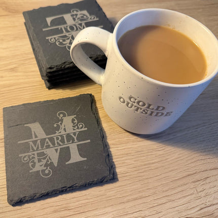 Personalised Slate Coaster, Custom Name Barware Gift for Him, Gin Lovers Bar Mat, New Home Accessories Housewarming Gift - Black Oak Farm