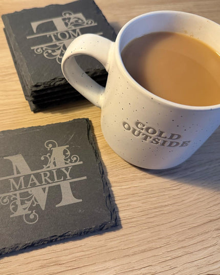 Personalised Slate Coaster, Custom Name Barware Gift for Him, Gin Lovers Bar Mat, New Home Accessories Housewarming Gift - Black Oak Farm