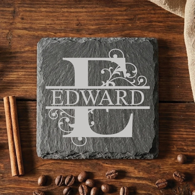 Personalised Slate Coaster, Custom Name Barware Gift for Him, Gin Lovers Bar Mat, New Home Accessories Housewarming Gift - Black Oak Farm