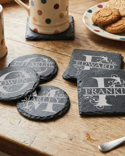 Personalised Slate Coaster, Custom Name Barware Gift for Him, Gin Lovers Bar Mat, New Home Accessories Housewarming Gift - Black Oak Farm