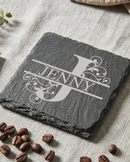 Personalised Slate Coaster, Custom Name Barware Gift for Him, Gin Lovers Bar Mat, New Home Accessories Housewarming Gift - Black Oak Farm
