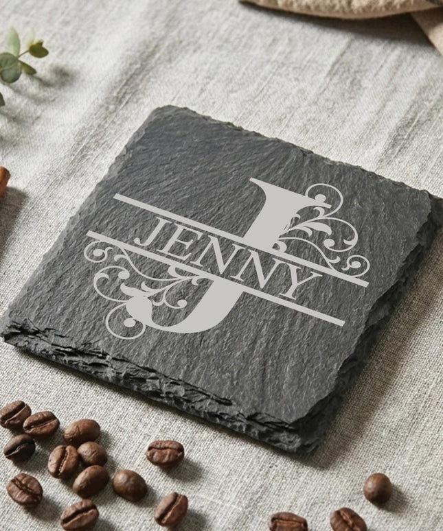 Personalised Slate Coaster, Custom Name Barware Gift for Him, Gin Lovers Bar Mat, New Home Accessories Housewarming Gift - Black Oak Farm