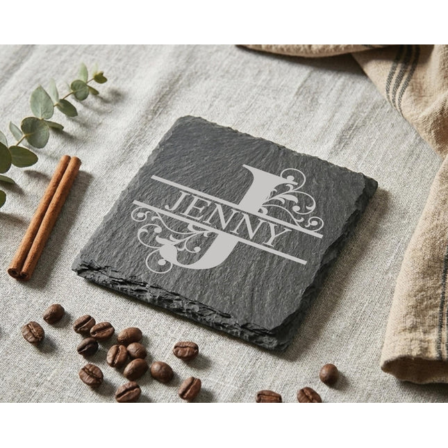 Personalised Slate Coaster, Custom Name Barware Gift for Him, Gin Lovers Bar Mat, New Home Accessories Housewarming Gift - Black Oak Farm