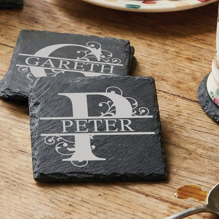 Personalised Slate Coaster, Custom Name Barware Gift for Him, Gin Lovers Bar Mat, New Home Accessories Housewarming Gift - Black Oak Farm