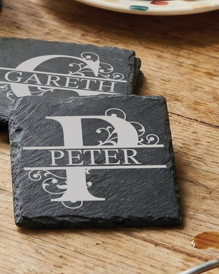 Personalised Slate Coaster, Custom Name Barware Gift for Him, Gin Lovers Bar Mat, New Home Accessories Housewarming Gift - Black Oak Farm