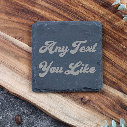 Personalised Slate Coaster, Custom Text Engraved Gift – Choose Any Wording & Font Rustic Natural Slate Drink Mat Wedding, Home, Anniversary - Black Oak Farm
