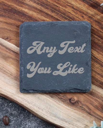 Personalised Slate Coaster, Custom Text Engraved Gift – Choose Any Wording & Font Rustic Natural Slate Drink Mat Wedding, Home, Anniversary - Black Oak Farm