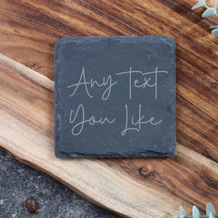 Personalised Slate Coaster, Custom Text Engraved Gift – Choose Any Wording & Font Rustic Natural Slate Drink Mat Wedding, Home, Anniversary - Black Oak Farm