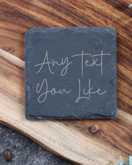 Personalised Slate Coaster, Custom Text Engraved Gift – Choose Any Wording & Font Rustic Natural Slate Drink Mat Wedding, Home, Anniversary - Black Oak Farm