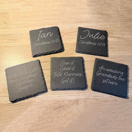 Personalised Slate Coaster, Custom Text Engraved Gift – Choose Any Wording & Font Rustic Natural Slate Drink Mat Wedding, Home, Anniversary - Black Oak Farm