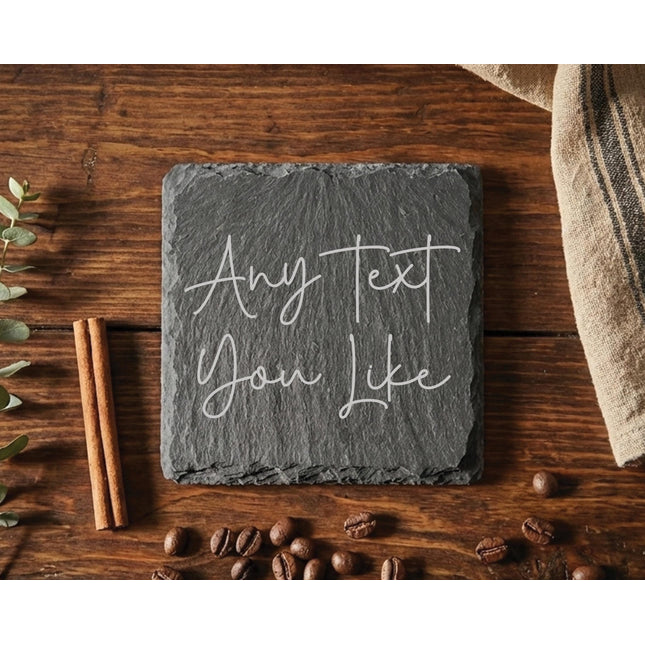 Personalised Slate Coaster, Custom Text Engraved Gift – Choose Any Wording & Font Rustic Natural Slate Drink Mat Wedding, Home, Anniversary - Black Oak Farm