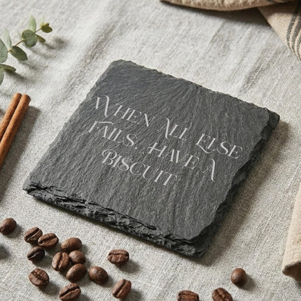 Personalised Slate Coaster, Custom Text Engraved Gift – Choose Any Wording & Font Rustic Natural Slate Drink Mat Wedding, Home, Anniversary - Black Oak Farm