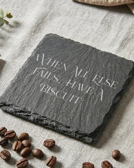 Personalised Slate Coaster, Custom Text Engraved Gift – Choose Any Wording & Font Rustic Natural Slate Drink Mat Wedding, Home, Anniversary - Black Oak Farm