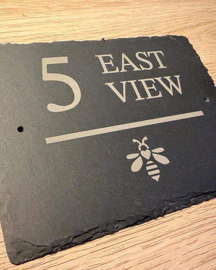 Personalised Slate House Sign, Engraved Rustic House Number Sign, New Home Gift, Cottage House Door Name Sign - Black Oak Farm