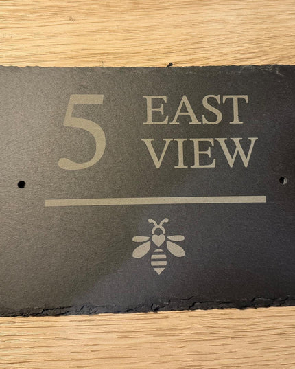 Personalised Slate House Sign, Engraved Rustic House Number Sign, New Home Gift, Cottage House Door Name Sign - Black Oak Farm