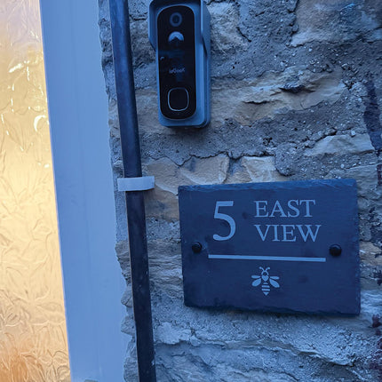 Personalised Slate House Sign, Engraved Rustic House Number Sign, New Home Gift, Cottage House Door Name Sign - Black Oak Farm