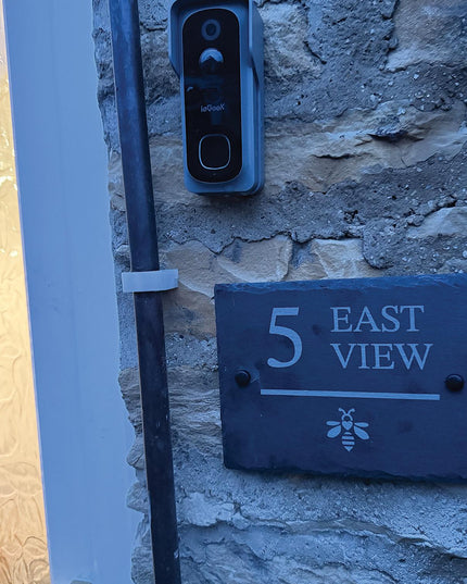 Personalised Slate House Sign, Engraved Rustic House Number Sign, New Home Gift, Cottage House Door Name Sign - Black Oak Farm