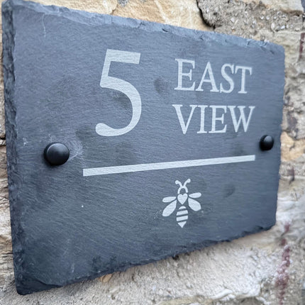 Personalised Slate House Sign, Engraved Rustic House Number Sign, New Home Gift, Cottage House Door Name Sign - Black Oak Farm