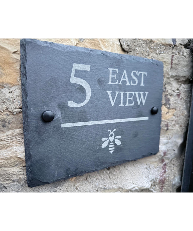 Personalised Slate House Sign, Engraved Rustic House Number Sign, New Home Gift, Cottage House Door Name Sign - Black Oak Farm